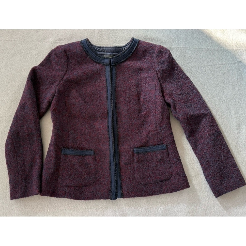Talbots Tweed Blazer Sz 2 Navy Purple Red Preppy Old Money Career Office Jacket